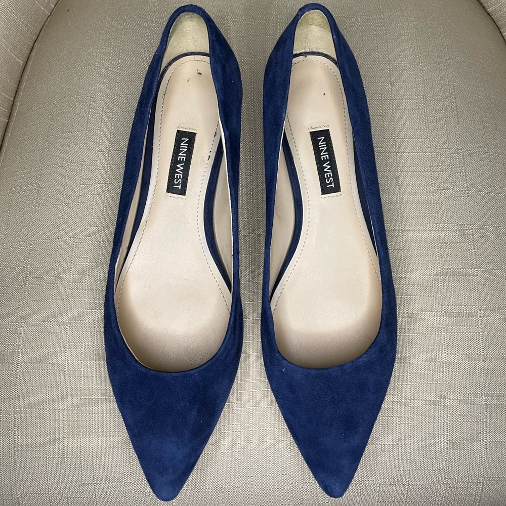 Blue suede flats
